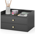 Bamboo Desk Organizer with Drawers Wooden Desktop Storage Drawers for Bills Office Supplies Kitchen Utensils Organizing Tool for Home Classroom Organization No Assembly (Black, 2 Drawers)