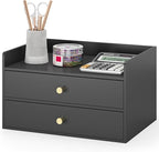 Bamboo Desk Organizer with Drawers Wooden Desktop Storage Drawers for Bills Office Supplies Kitchen Utensils Organizing Tool for Home Classroom Organization No Assembly (Black, 2 Drawers)