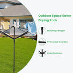 Outdoor Umbrella Drying Rack, 4-Aluminum Arms Folding Rotary Dryer with 12 Lines 165 ft Drying Space Adjustable Height Clothesline w/Waterproof Cover & Ground Spike for Garden Backyard(Black)