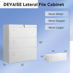 DEVAISE Metal Lateral File Cabinet with Lock, 3 Drawer Filing Cabinet with Business Card Holder, Suitable for Home Office School Hanging Files Letter/Legal/F4/A4 Size, White