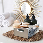 Lnond Rustic Bathroom Decor Box, Bathroom Toilet Tank Tray Storage Basket, Hello Sweet Cheeks Bathroom Wooden Toilet Paper Basket with Handle, Navy Blue
