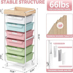 6 Drawer Rolling Cart for Craft Storage,Utility Drawer Organizer with Handle and Wooden Top,Storage on wheels for Office, Classroom,Laundry,Garage,Snack,Art Supply,Colorful