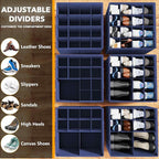 SpaceAid Shoe Organizer for Closet, 2 Pack Foldable Shoe Storage Containers Baskets Boxes Bins w/Adjustable Dividers, Fits 16-32 Pairs, Blue