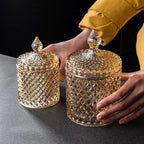 Colorful Glass Jar With Lid,Candy Dish,Candy Cookie Jars,Jewelry Box,Buffet Jars Biscuit Containers Food Storage,Decorative Jar(Large-Amber)
