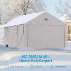 Carports Canopy Heavy Duty, Portable Garage with Sidewalls (13x25, White)