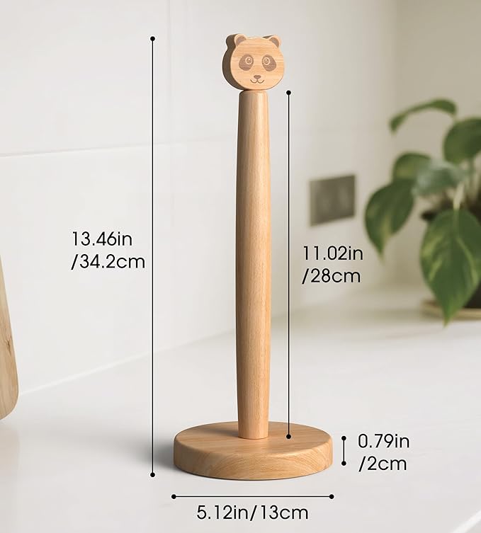 Cute Wooden Paper Towel Holder Stand - Kitchen Paper Hanger Rack Bathroom Towel Roll Stand Organizer Simply Standing Countertop Paper Roll Holder, Panda