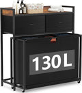 Laundry Hamper with 3 Section Rolling Bags, Laundry Sorter with Wheels, Laundry Basket with 2 Drawer for Laundry Room (Black and Rustic Brown)