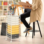 COSTWAY 10-Drawer Rolling Storage Cart, Utility Mobile Trolley with Removable Drawers & Universal Casters & 2 Brakes, Versatile Flexible Drawer Organizer Cart for Home, Office (Yellow)