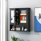 TaoHFE Black Medicine Cabinet, 2 Doors 3 Open Shelf, Wall Mounted Wooden Storage Cabinet Over Toilet
