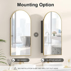 Recessed Medicine Cabinet Mirror,Brushed Brass Gold Arched Medicine Cabinet with Mirror for Bathroom,Metal Edge Mirrored Medicine Cabinets,in Wall Arch Mirrored Cabinets with Storage 16x31
