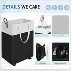 HomeHacks 75L Rolling Laundry Basket with Wheels, Collapsible & Waterproof Laundry Hamper, Mobile Clothes Hamper, Storage Laundry Bins with Handles for Laundry Room, Bedroom, Bathroom & Dorm, Black