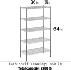 18" Deep x 36" Wide x 64" Height Wire Shelving Kit | 5-Tier | NSF Commercial Storage Rack Unit