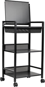 Mind Reader Cart with Covered Compartment, Office Organizer, Storage, 3-Tier, Office, Metal, 15.5" L x 11" W x 28.25" H, Black