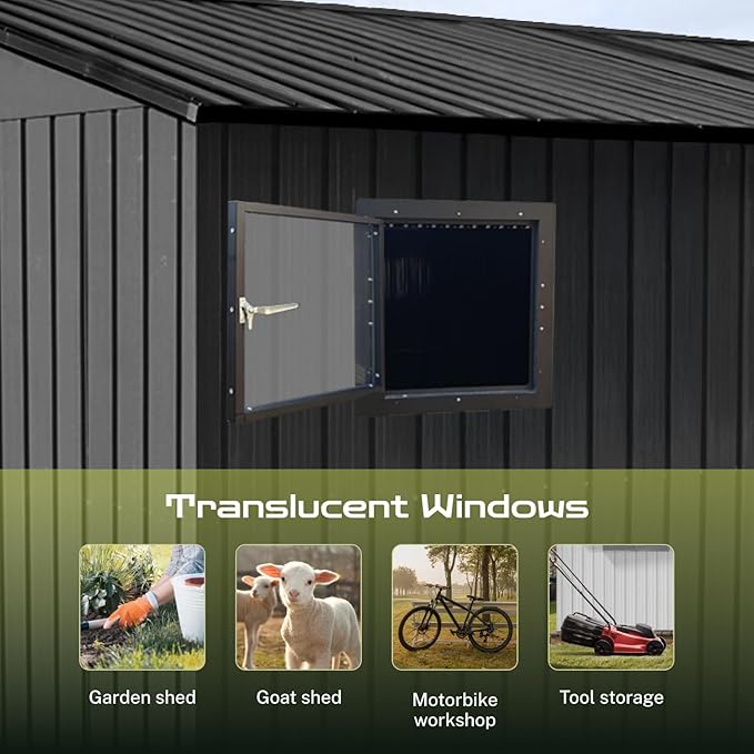 12' x 10' XL Outdoor Storage Shed, Sturdy Metal Building w/Floor and Operable Window for Garden, Backyard, Poolside and Lawn, Black