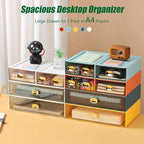 Spacious Desktop Storage Box, 1 Large 1 Middle & 2 Small Storage Drawers, Stackable Office Desk Drawer Organizer and Accessories, Printer Paper Organizer, White Plastic Drawers for Workspace