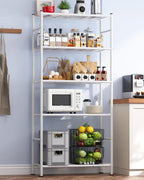 Storage Shelves - 5 Tier Shelf Organizer, Heavy Duty Garage Shelving Unit with Leveling Feet, Stable Metal Shelves Organizer for Pantry, Kitchen and Closet, 33.0" W x 12.6" D x 72.0" H, White