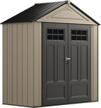 Rubbermaid Resin Outdoor Storage Shed With Floor (7 x 3.5 Ft) Weather Resistant, Brown Gable, Organization for Home/Backyard/Garden Tools/Lawn Mower/Bike Storage/Pool Supplies