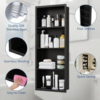14x36 Recessed Medicine Cabinet, Medicine Cabinet No Mirror, 304 Stainless Steel Medicine Wall Niche with 4-Tiers Shelves, Matte Black