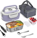 Vabaso Electric Lunch Box Food Heater, Electric Heating Lunch Boxes Lunch for Adults/Men/Car/Truck, 80W 1.5L Removable 304 Stainless Steel Container, 110V/12V/24V, with Fork & Spoon