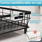 Dish Drying Rack - Space Saving Dish Rack - Dish Racks for Kitchen Counter with Drainboard,Rustproof Dish Drainer with Removable Utensil Holder,Black
