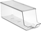 Set of 2 Stackable Refrigerator Organizer Bins Pop Soda Can Dispenser Beverage Holder for Fridge, Freezer, Kitchen, Countertops, Cabinets - Clear Plastic Canned Food Pantry Storage Rack Holds 12 Cans