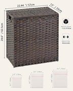Laundry Hamper with Lid Wicker Laundry Basket 112 L (29.6 Gal) Laundry Hampers Handwoven Rattan Laundry Hamper with Handles 3 Removable Washing Bag, 6 Mesh Bags for Bathroom Bedroom Brown