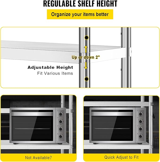VEVOR Stainless Steel Shelving 60x18.5 Inch 5 Tier Adjustable Shelf Storage Unit Stainless Steel Heavy Duty Shelving for Kitchen Commercial Office Garage Storage 330lb Per Shelf