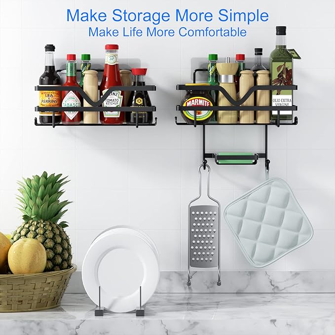 Shower Caddy 3 Pack - Shower Organizer Shelves Rack Rustproof No Drill Self Adhesive Shower Caddies with Soap Dish & Side Hooks for Bathroom Kitchen Storage, Black