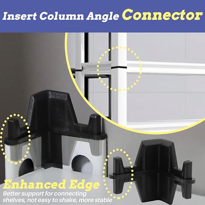 Post Inserts Connectors - PP Plastic, Injection Molded, Sturdy Support - Black, 4 Post Corner Connectors and 4 Post Caps, Compatible with Whalen and Costco 5 Shelf Shelving Unit