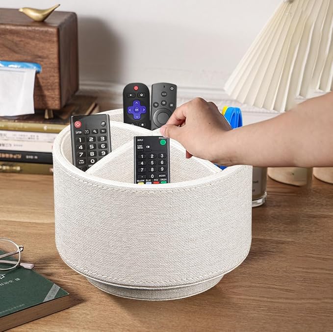 TV Remote Control Holder for Table, 360 Swivel Pen Holder for Desk Organizers and Accessories, Nightstand Organizer Caddy for Media Controllers/Office Supplies, Bedside Decorations for Living Room
