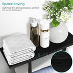 ELITEROO Towel Holder for Bathroom Wall, Towel Rack with Shelf and Hooks, Hanging Towel Organizer for Small Bathroom Storage, Wooden Rolled Towel Shelf for RV, Camper, Black
