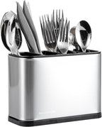 Restaurantware Stainless Steel Utensil Holder 1 Count 7 x 3.3 x 5.1 Inches Durable Cutlery Storage Flatware Organizer Rust-Resistant Sink Caddy Silver Kitchenware Holder
