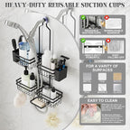 Shower Caddy Hanging for Bathroom Organizers and Storage - 3-Tier Adjustable Anti-Swing Shower Organizer Hanging with Heavy-Duty Suction Cups, Damage-Free Rustproof (Black)
