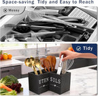 Natheeph Utensil Holder, Kitchen Utensil Holder for Counter, Extra Large Utensil Holder w/ 3-Compartment, Farmhouse Black Utensil Holder with Well-made Wood for Corner Organizer, Housewarming Gift
