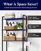 Kitsure Over Toilet Storage Rack - Metal Over Toilet Bathroom Organizer Shelf, Over the Toilet Storage Cabinet with Paper Holder and Hooks, Bathroom Cabinet for Laundry, Black, 3 Tiers (63.2" H)