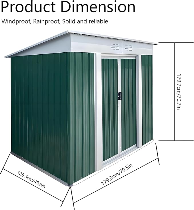 6x4ft Outdoor Metal Storage Shed Waterproof Garden Shed with Lockable Door, Windows & Vents, Tool Metal Storage for Patio Furniture Lawnmower