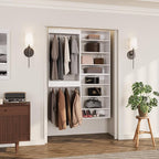 ROOMTEC Modular Closet System, 67" Wall-Mounted Closet Organizer with Hanging Rods and Shelves, Wooden Tower for Walk-In Closets, Wardrobe Storage Kit, White