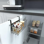 MaraFansie Basket with Hook, Grid Storage Basket, Over the Cabinet Door Organizer, Wire Hanging Basket with Hook Over the Railing, Under Sink Kitchen Cabinet, Pantry, Bathroom, Black, 2 Pack