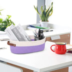 Bathroom Countertop Organizer Basket, Cotton Rope Woven Storage Basket Toilet Paper Decorative Basket for Bathroom, Bedroom, Living Room, Entryway 13"x6.3"x4.3" (Off White/Purple)