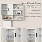 Medicine Cabinet, Wooden Bathroom Wall Cabinet with 2 Doors, Adjustable Shelves & Towel Bar, Over Toilet Storage Cabinet Wall Mounted for Kitchen & Laundry, White
