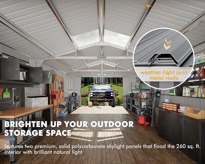 WACASA 13x20x8.3 FT Large Metal Garage Shed, Ultra-Reinforced Truss System, 18-Gauge Powder-Coated Frame, 100 PSF Snow & 150 MPH Wind Rated, Skylight Dual-Entry Outdoor Storage Building and Carport