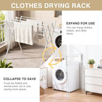 Collapsible Expandable Metal Clothes Drying Rack, Foldable & Portable Laundry Drying Rack, Space-Saving Design, Indoor & Outdoor Drying, Ideal for Laundry Room 16lb Capacity, Frosted White
