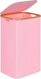 100L Laundry Hamper with Lid, Lagre Basket with Bamboo Handles,Foldable Clothes Hamper Tall Dirty Laundry Basket for Clothes Toys Towels Organizing,Pink