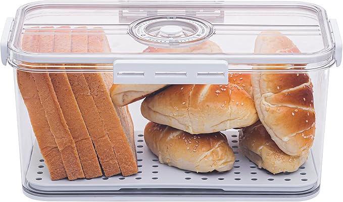 Bread Box for Homemade Bread Boxes for Kitchen Counter Airtight, Time Recording Bread Storage Container with Lid, Bread Containers Storage Airtight Loaf Bread Keeper, White