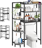 K1 Heavy Duty 7-Tier Over The Toilet Storage（with Basket and Paper Hook） Freestanding Above Toilet Shelf with Adjustable Feet，Space Saver Bathroom Shelves 9.3" D x 33.5" W x 63.8" H，Grey