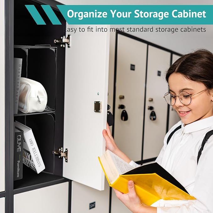 Locker Organizer Shelf Stackable Extra Locker Shelf for School Locker Organizer Storage Cabinet Accessories Suitable for School, Office, and Home use (2, Black)