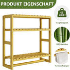 Over The Toilet Storage Bathroom Shelves Wall Mounted 3 Tier Space Saver Corner Shelf Organizer Bamboo Towel Rack Toilet Paper Cabinet with Hanging Rod Yellow