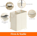 Lifewit Double Laundry Hamper with Lid and Removable Laundry Bags, Large Collapsible 2 Dividers Dirty Clothes Basket with Handles for Bedroom Laundry Room Closet Bathroom College, 155L Ivory White