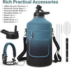 1 Gallon Insulated Water Bottle | Upgraded Thickened Stainless Steel Metal Portable Sports Large Water Jug for Gym and Hiking with Carrier Bag, Handle Strap | BPA-Free 128 oz