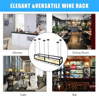 Ceiling Wine Glass Rack - Hanging Wine Rack with Glass Holder and Shelf, Height Adjustable Industrial Hanging Wine Bottle Holder, Black Metal Ceiling Shelf for Bar Cafe Kitchen (55.1×9.8×8.6in)